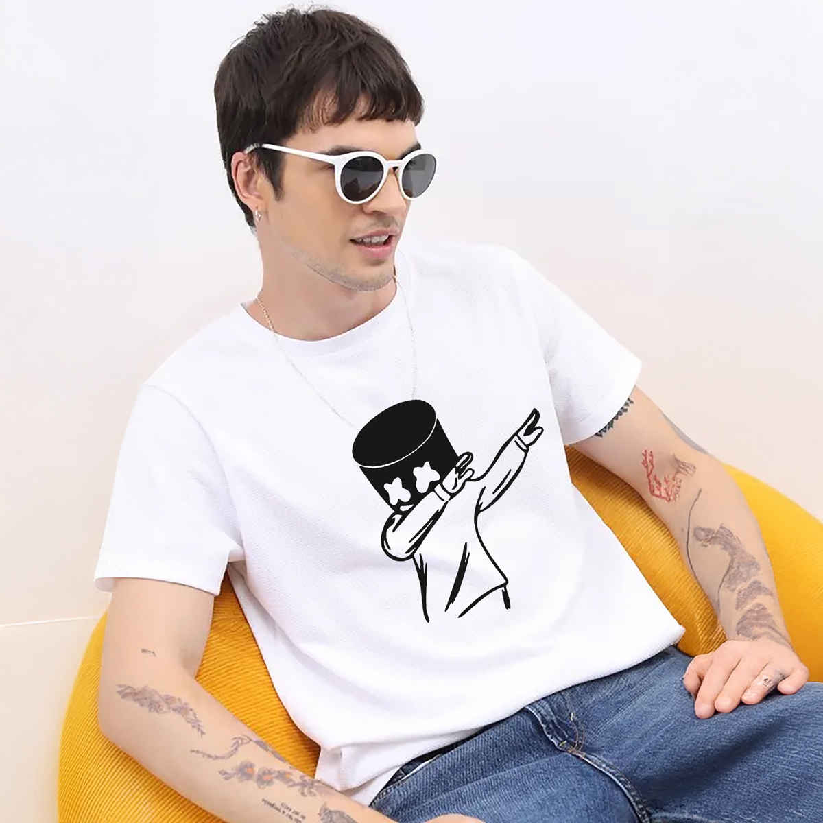 De Tees Men's Half Sleeve T-shirt | MHS-MARSH | White - XL