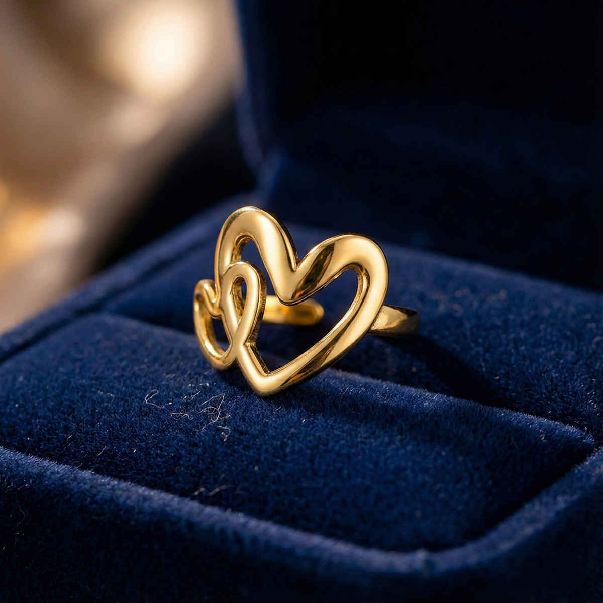 Label She Gold-Plated Stainless Steel Heart Themed Adjustable Ring | LS-RNG-72207