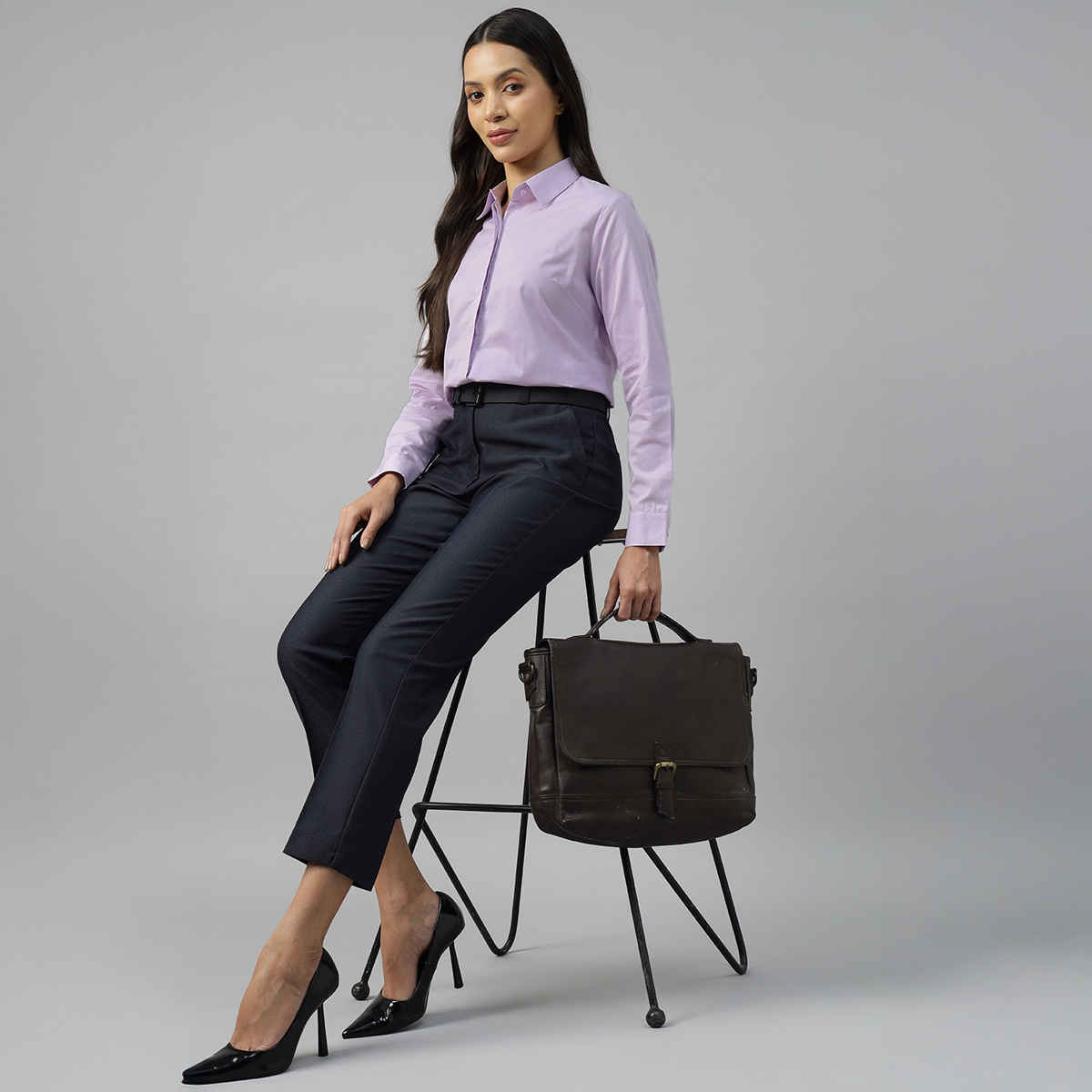 Hancock Women Lavender Solid Regular Fit Pure Cotton Formal Shirt | S