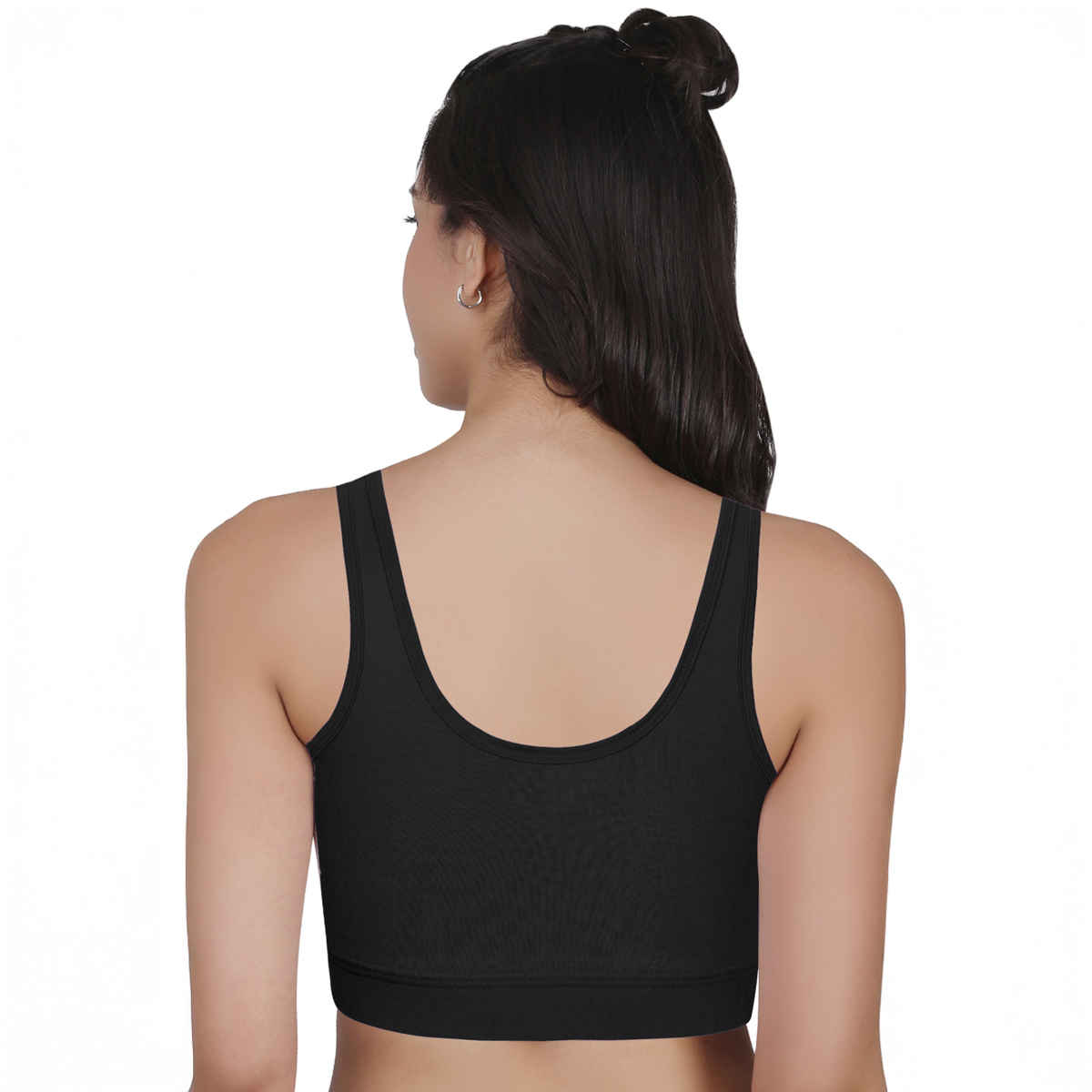 D'Chica Broad Strap Cotton Gym Bra For Women's | Removable Pads | Black | S