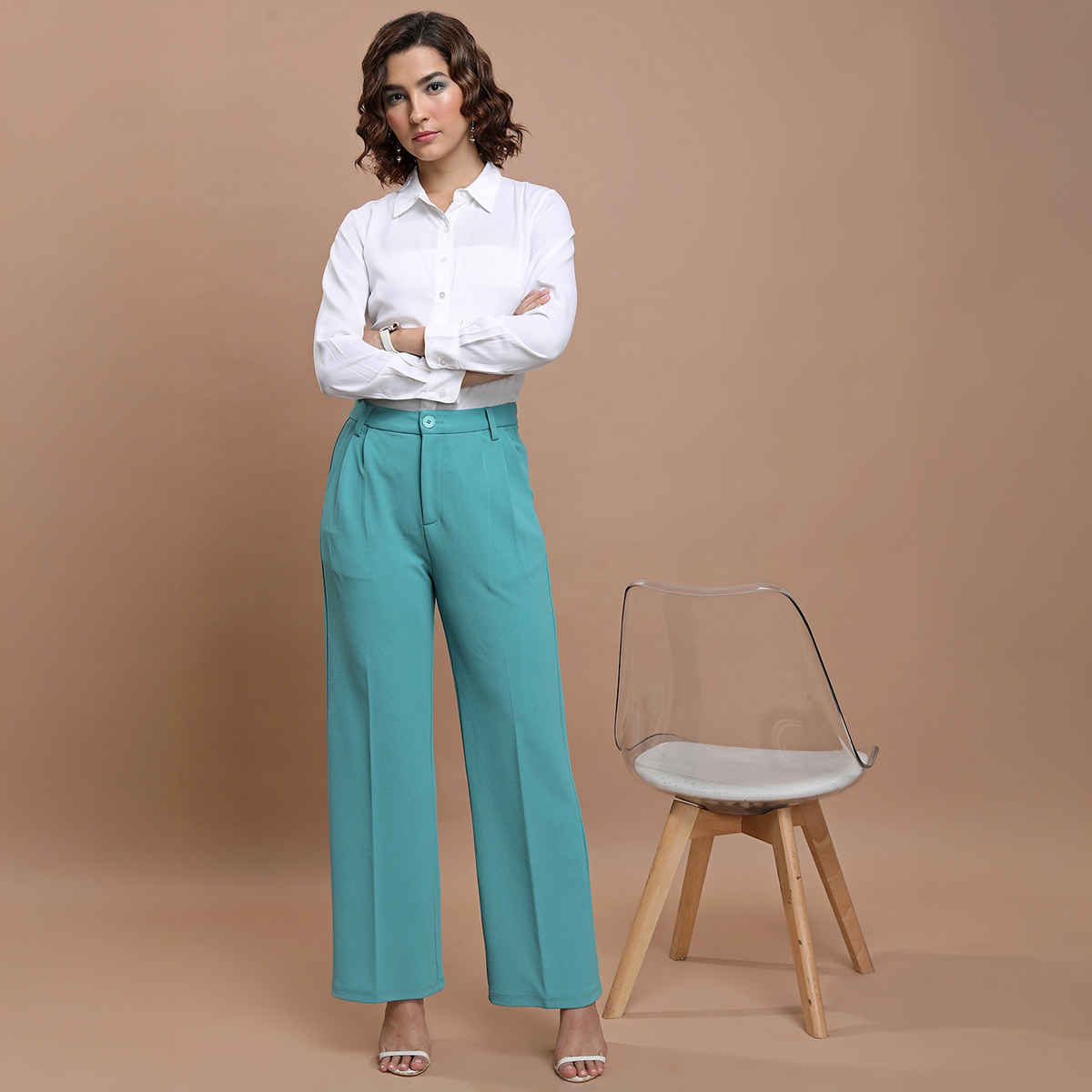 Ketch Women's Mid-Rise Flared Parallel Trousers | Green - 32
