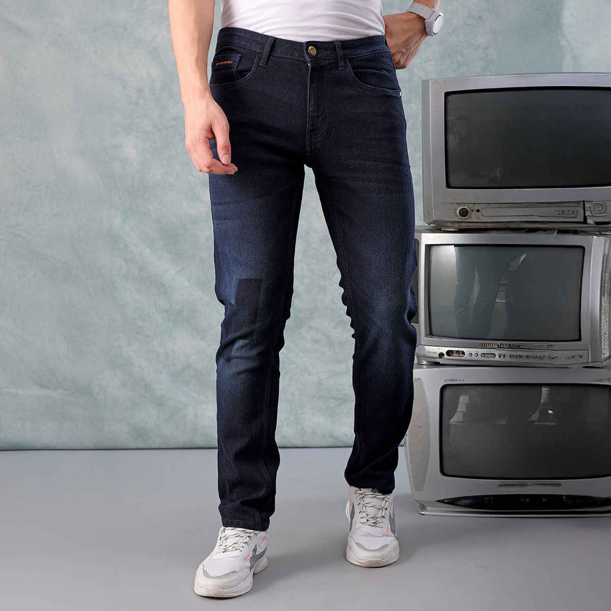 The Indian Garage Co Men's G-Jake Slim Straight Fit Jeans Solid Street Jeans | Blue - 36