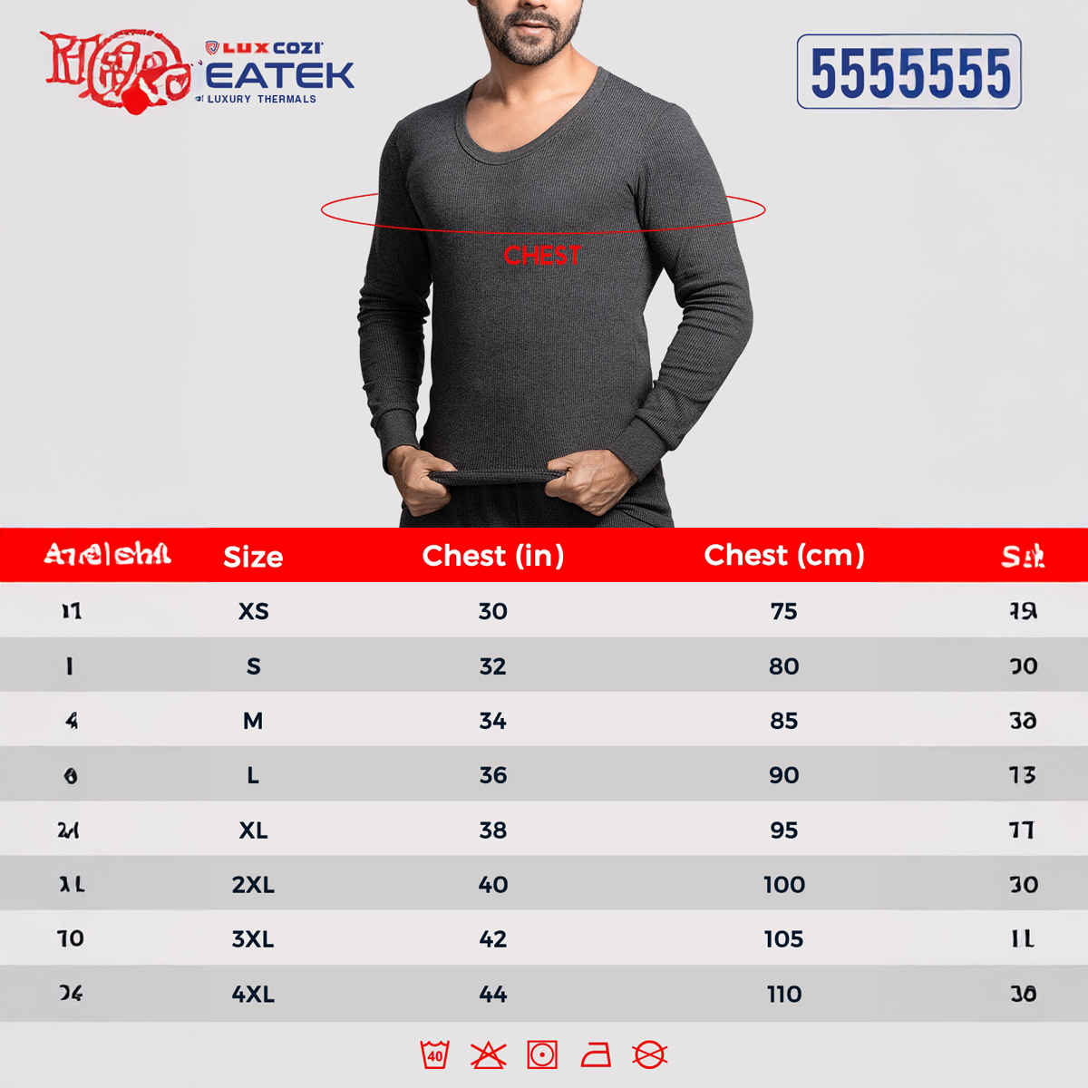 Lux Cozi Men's Heatek Thermal Comfort, Stretchable & Super Warm Round Neck Top | Black Melange-80