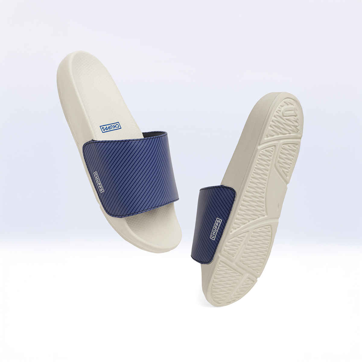 Chupps Men's Harmony Stripes White & Blueiris Sliders - UK10