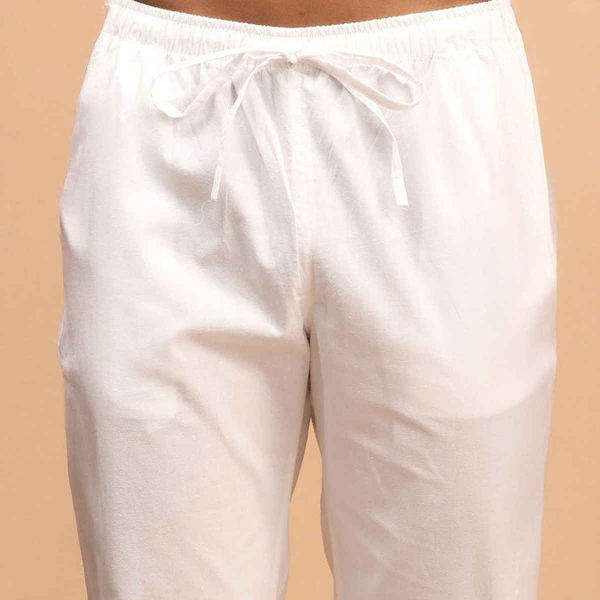 Vastramay Men's Cotton Pant Style Pyjama | White - M