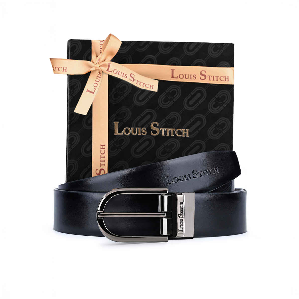 Louis Stitch Men's Solid Genuine Leather Reversible Belt | Black and Brown - 44 Inches