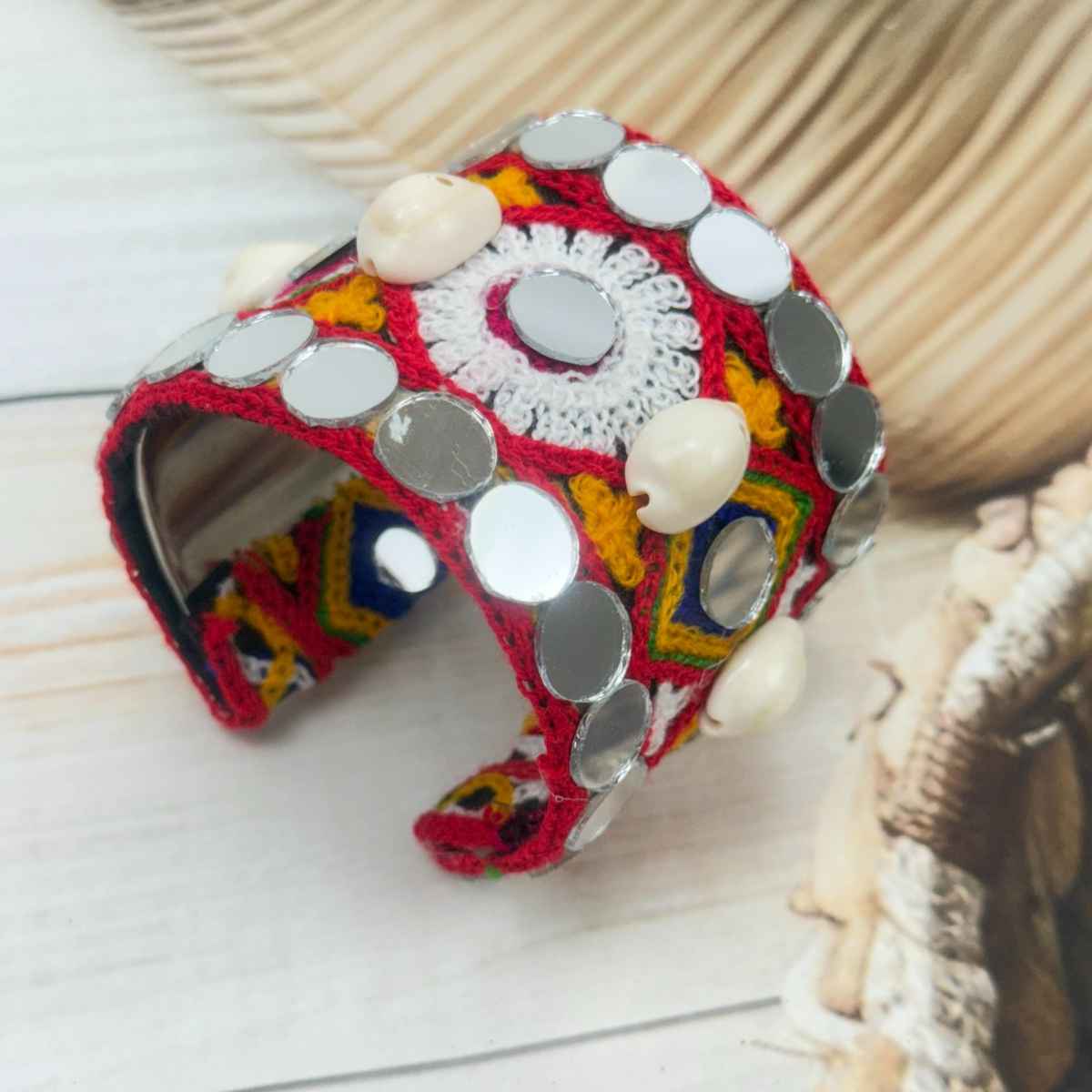 The Opal Factory Thread work Multicolour Flexible Bangle Kada with Mirror work and Cowrie | Free Size