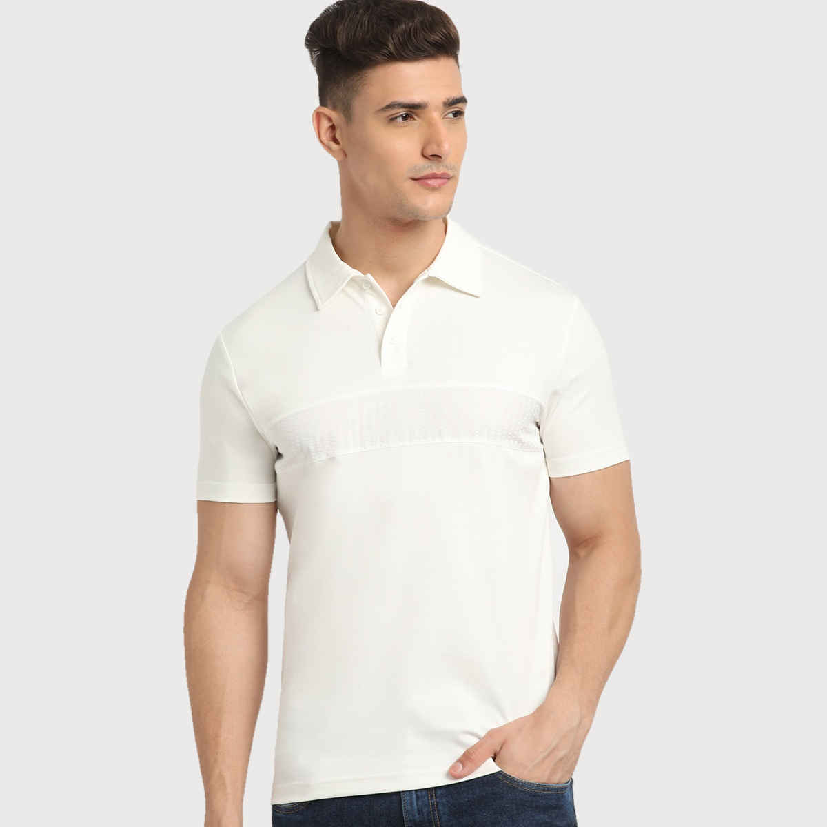 The Bear House Men Slim Fit Solid Polo T-shirt - Mureas | White | XL