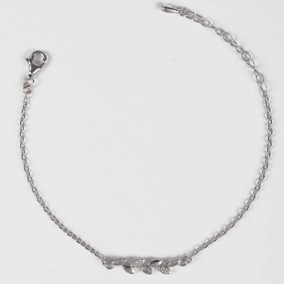 Clara 925 Sterling Silver Leaf Bracelet | Adjustable | Rhodium Plated | Swiss Zirconia