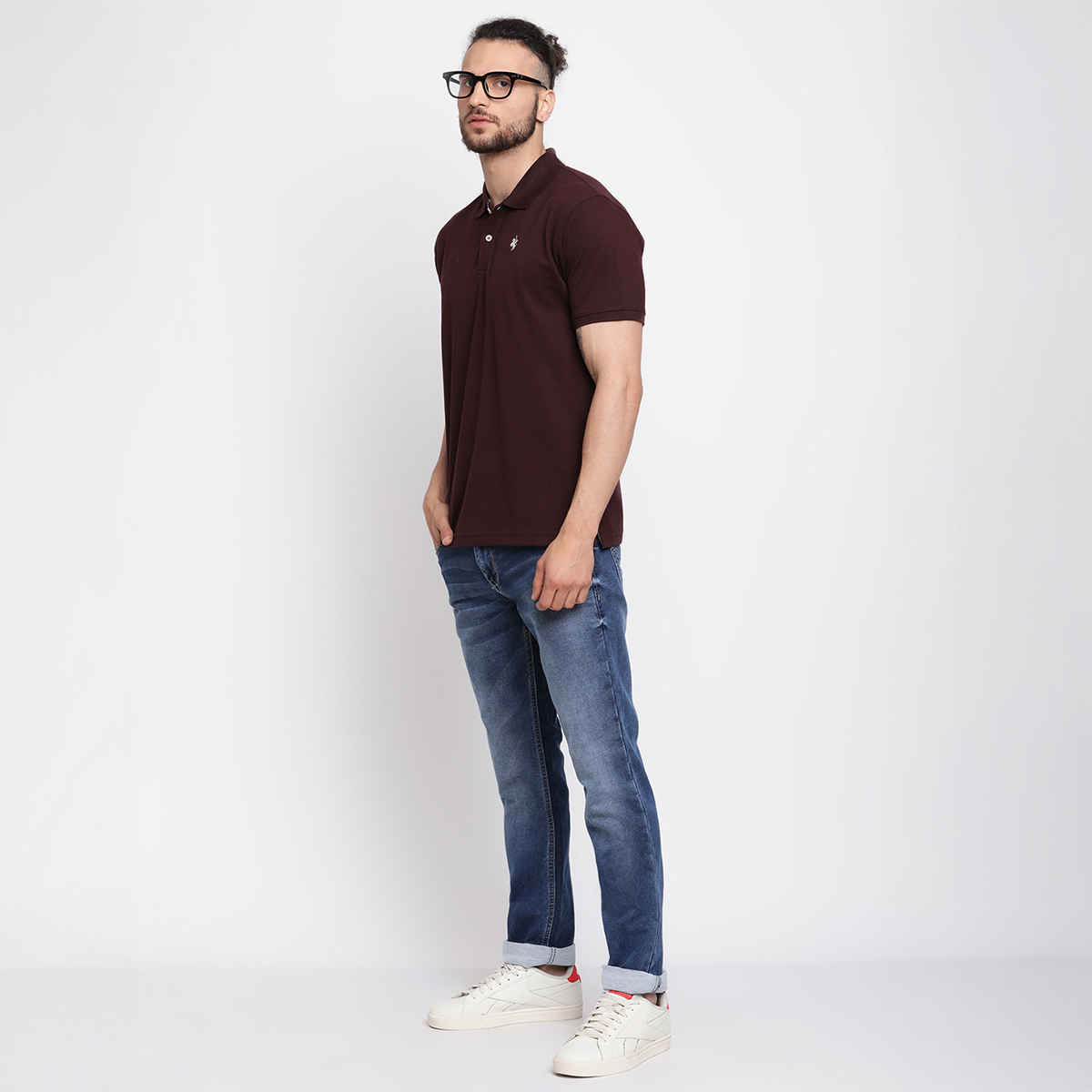 Cantabil Men's Solid Polo Neck Casual T-shirt | Wine - L
