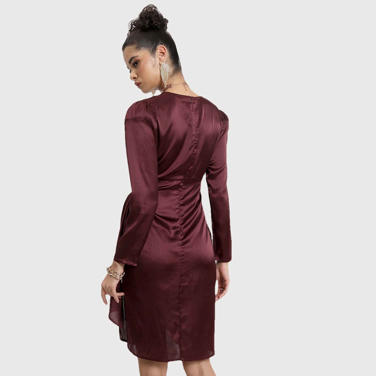 Ketch Women's V-Neck Tie-Up Wrap Dress | Brown - S