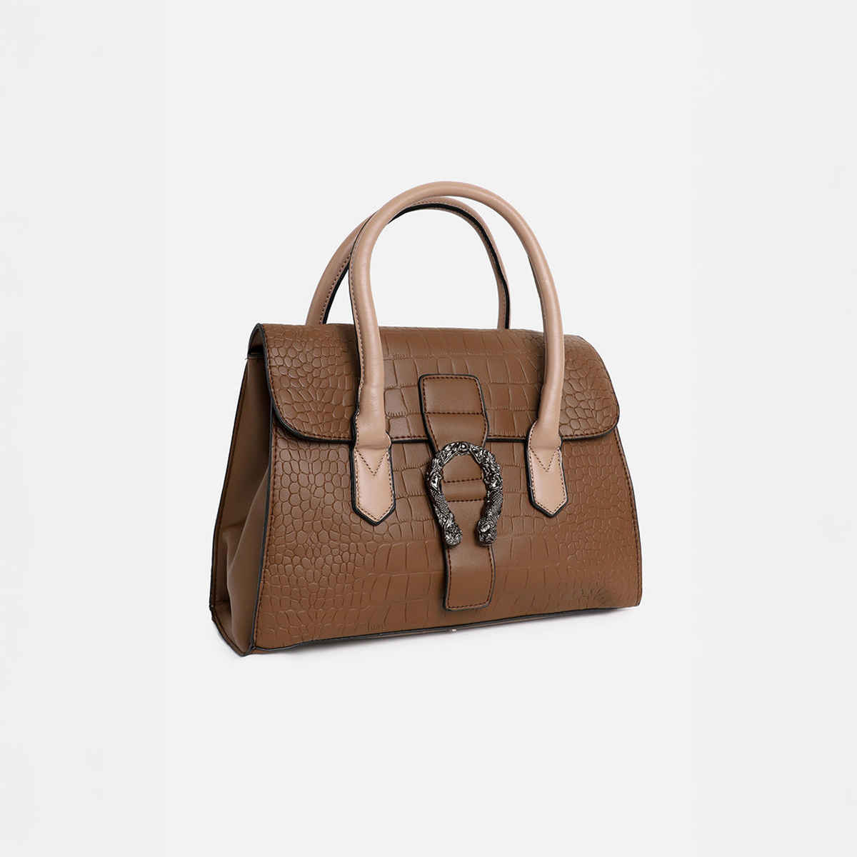 Haute Sauce Women's Textured PU 2.5 L Double Strap Handheld Bag | Brown - Free Size