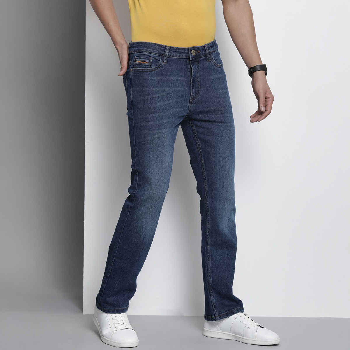 The Indian Garage Co Men's Bootcut Solid Casual | Blue - 32