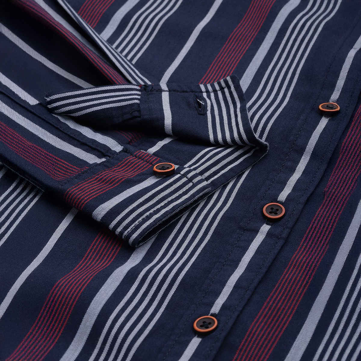The Indian Garage Co Men's Regular Fit Striped Casual | Navy Blue | 2XL