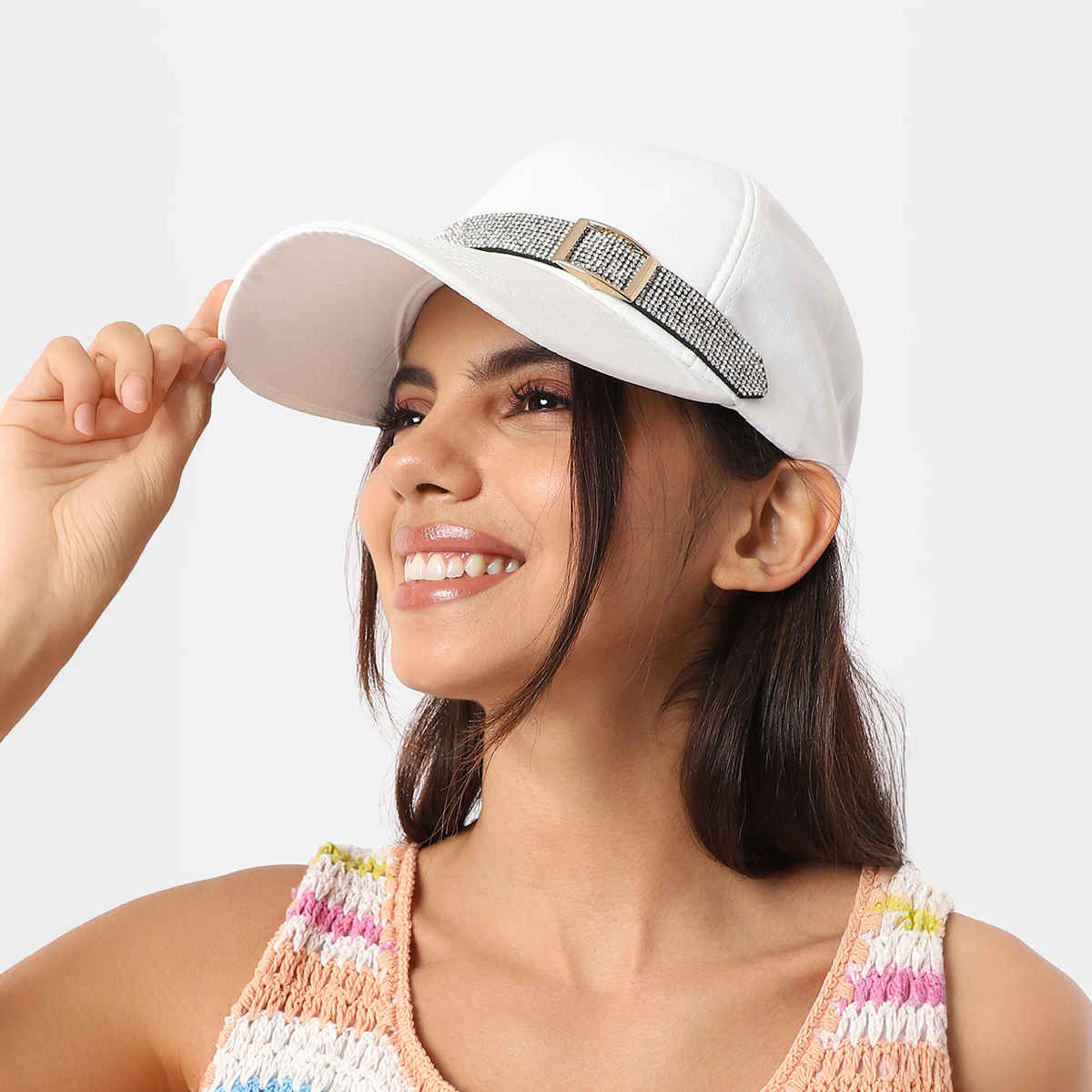 Haute Sauce Women's Embellished Cotton Blend Baseball Cap | White - One Size