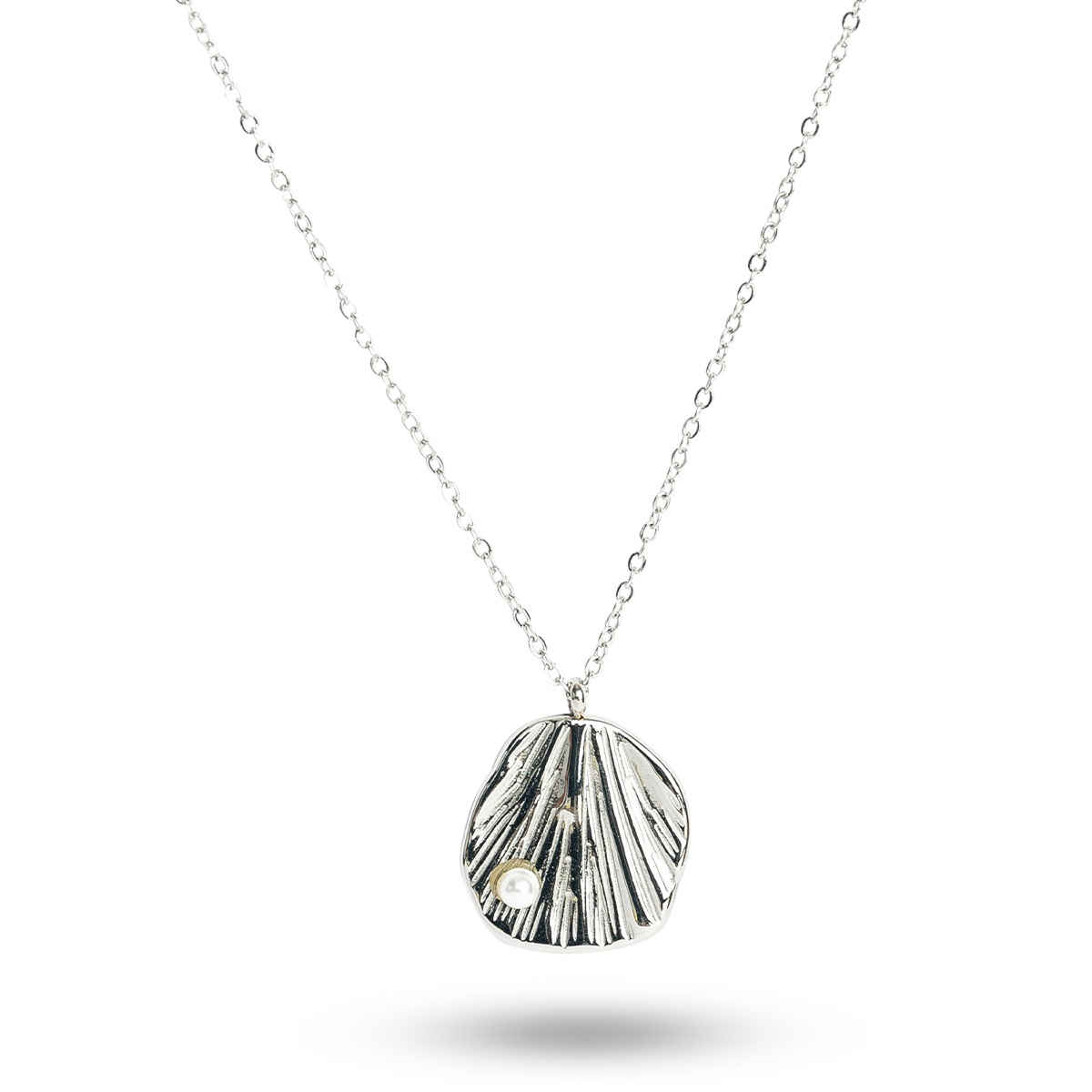 Palmonas Oyster With Tiny Pearl Necklace- 18K White Gold Plated