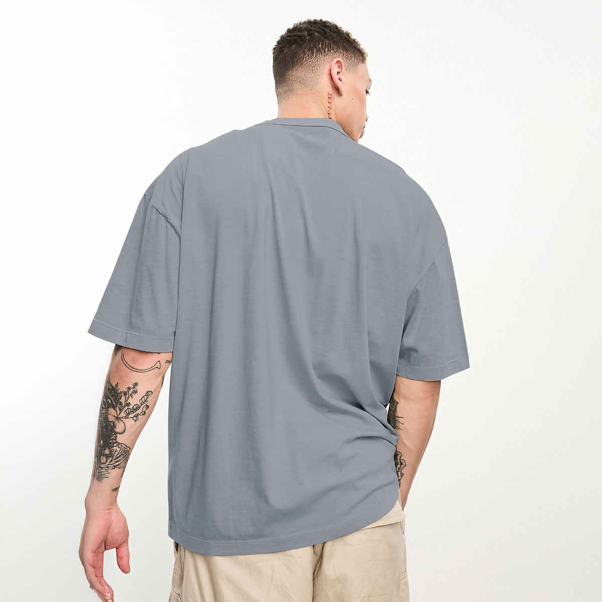 Chkokko Oversized Solid Round Neck Tshirts for Men Slate Grey M