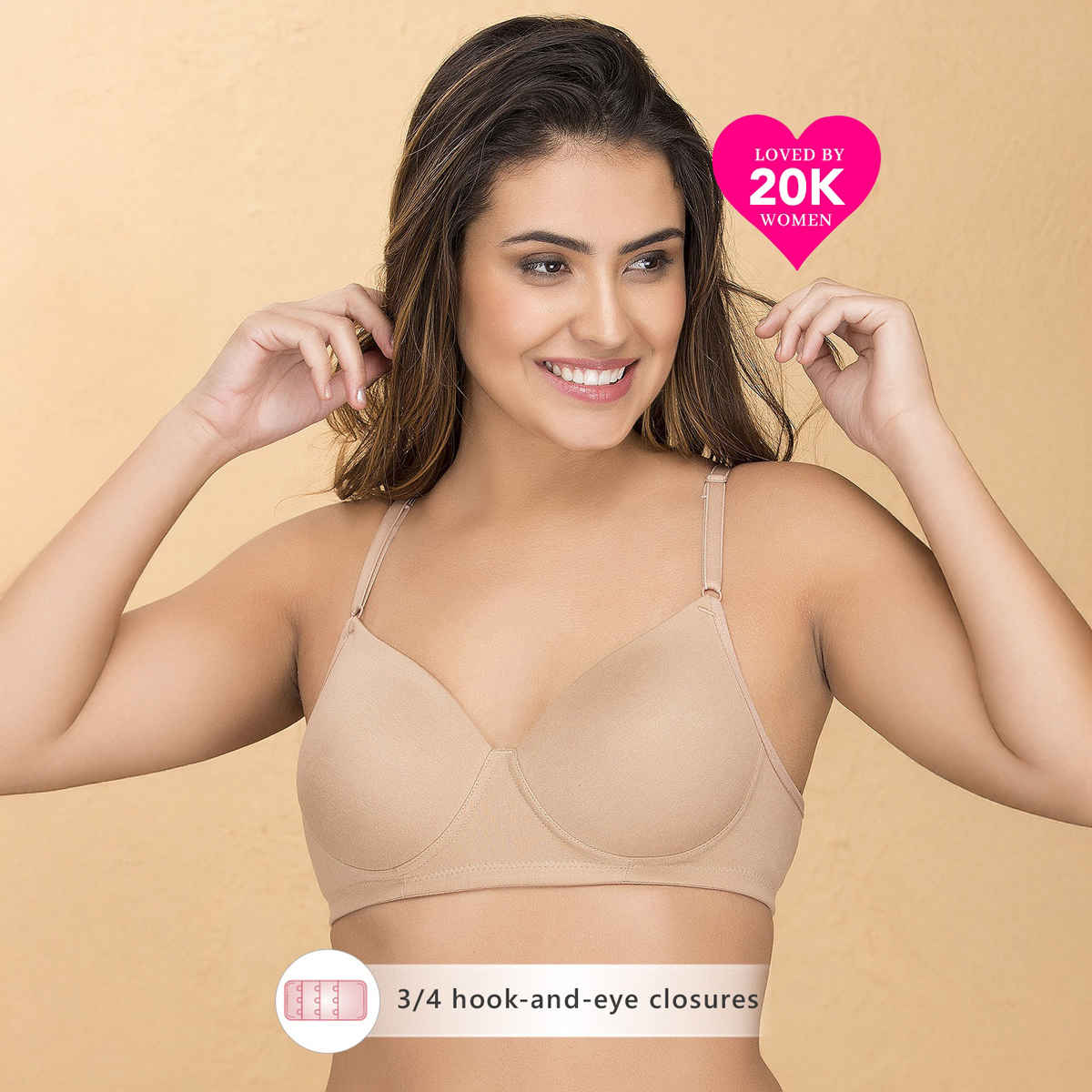 Clovia Women Padded Non-Wired Full Coverage T-Shirt Bra - Cotton Rich | Beige | 34E