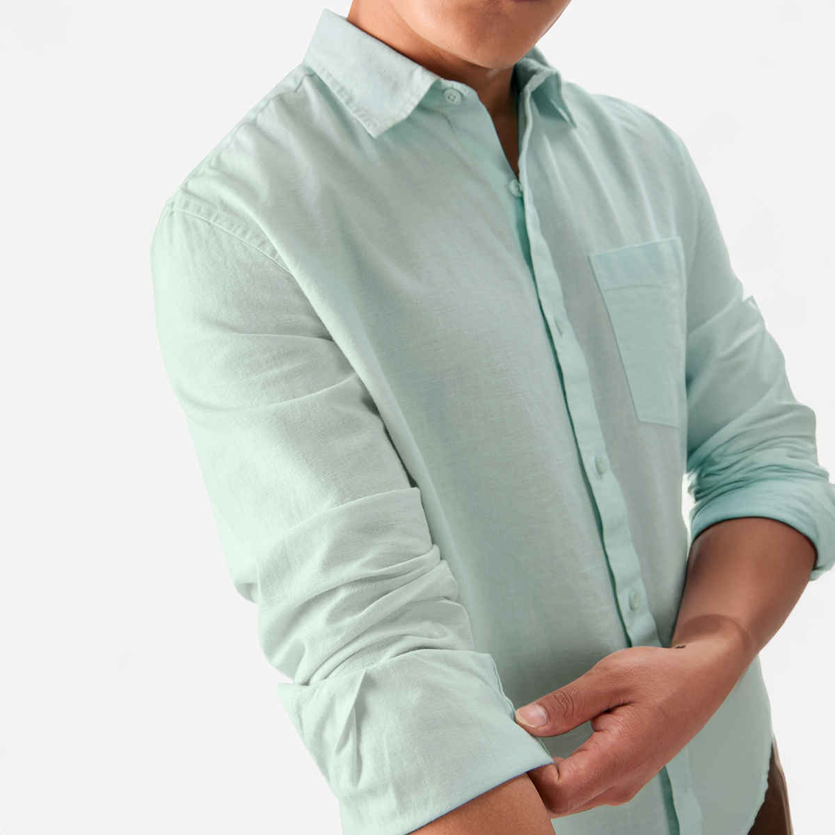 The Souled Store Men's Regular Cotton Linen- Ocean Blue Shirts | M