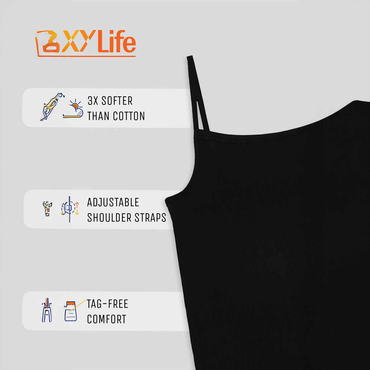 XY Life Spaghetti, Tencel Modal Spaghetti for girls, Antimicrobial - White+Skin | 7-8Y| Pack Of 2