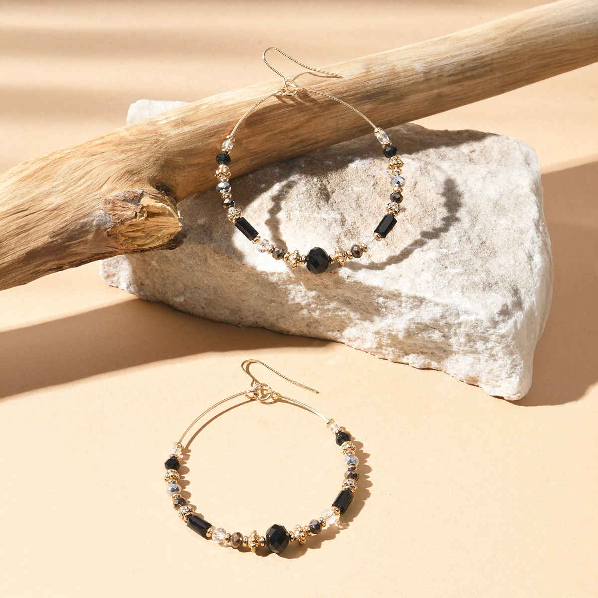 Accessorize London Women's Black Large Beaded Hoop Earrings - Black