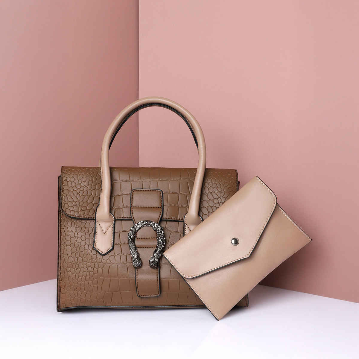 Haute Sauce Women's Textured PU 2.5 L Double Strap Handheld Bag | Brown - Free Size
