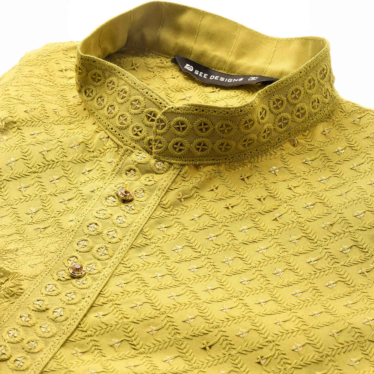 See Designs Men's Embroidered Sequined Rayon Kurta | Lime Green - M