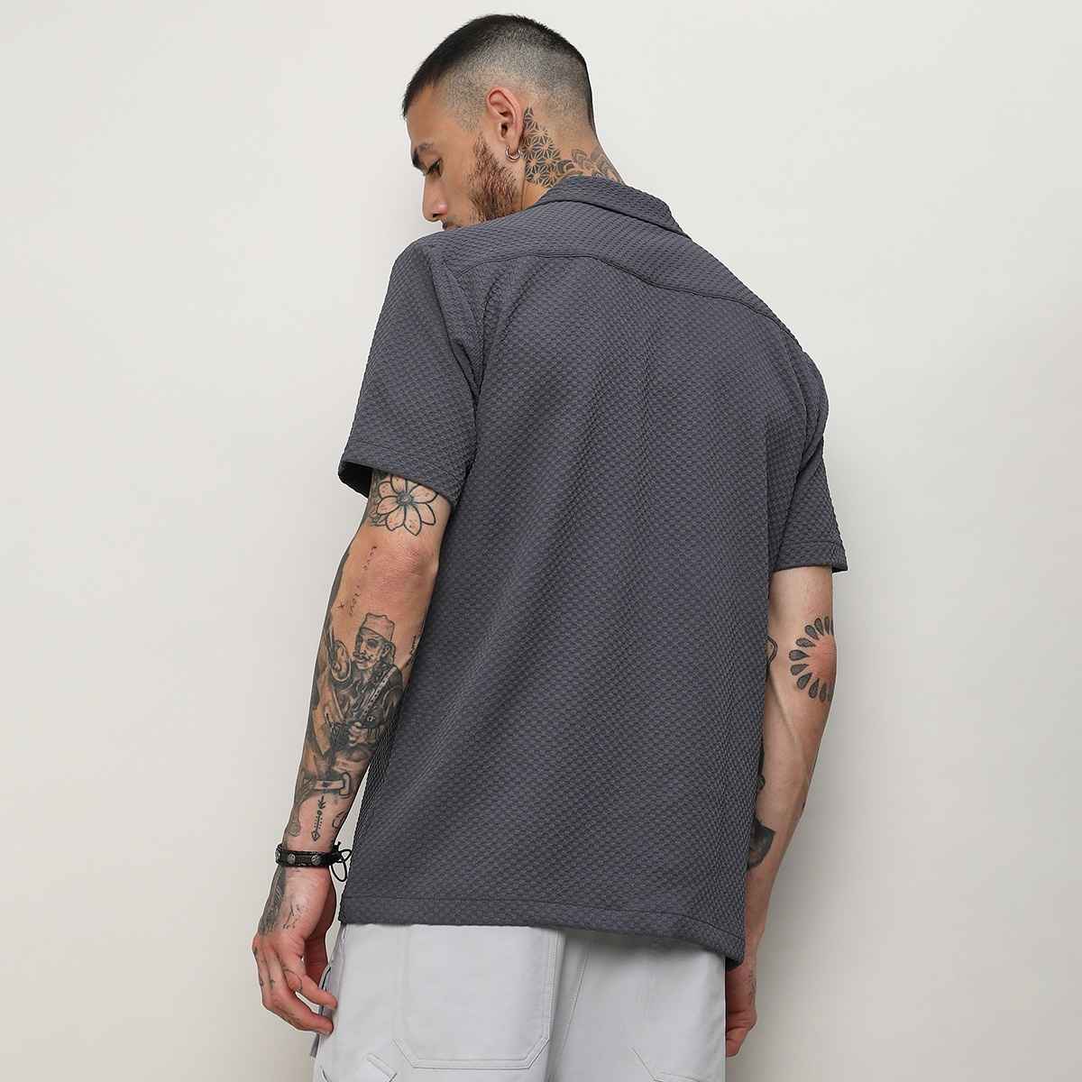 Campus Sutra Men's Self - Design Block Shirt | Grey - XL