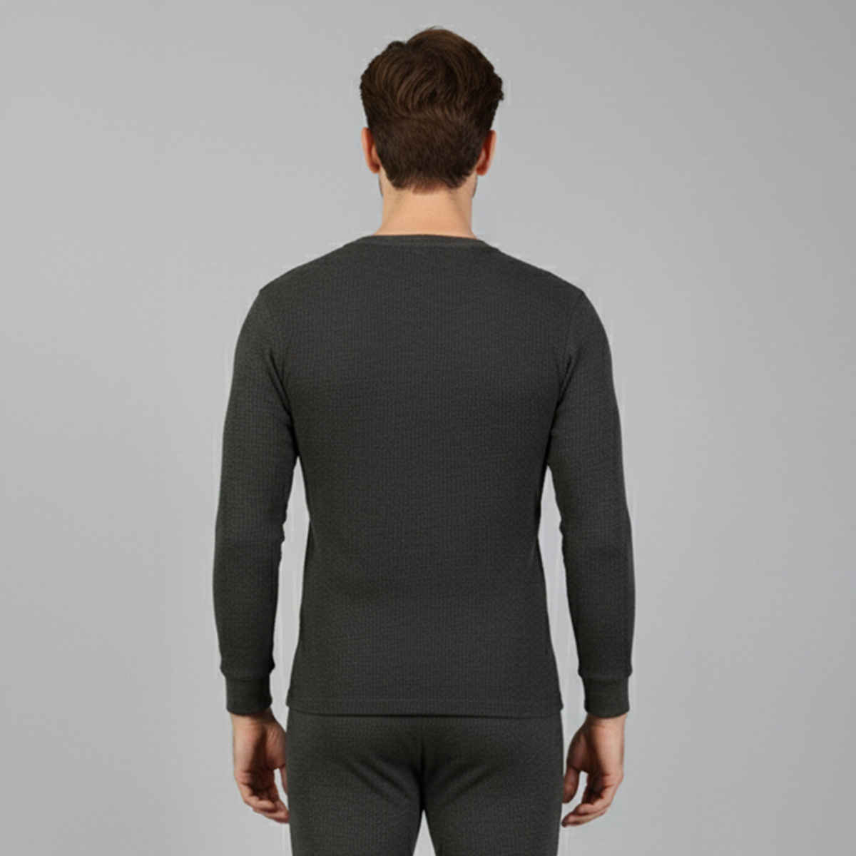 Lux Cozi Men's Heatek Thermal Comfort, Stretchable & Super Warm V-Neck Top | Black Melange-90