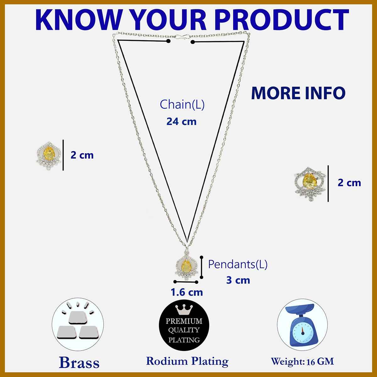 Zeneme Silver-Plated AD Studded Trilliant Crystal Yellow Necklace Earrings Ring For Women & Girls