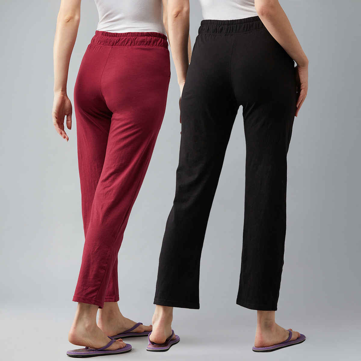 Blinkin Women's Cotton Track Pants With Side Pockets | Black Maroon - Xl