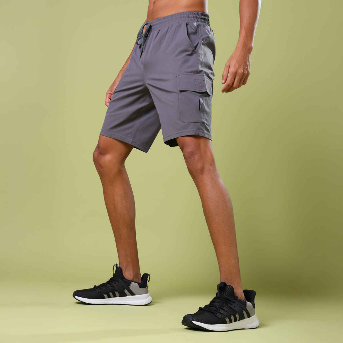 Technosport Men Poly Solid Slim Fit Sports Shorts with TS FLEXI | Iron Grey | L