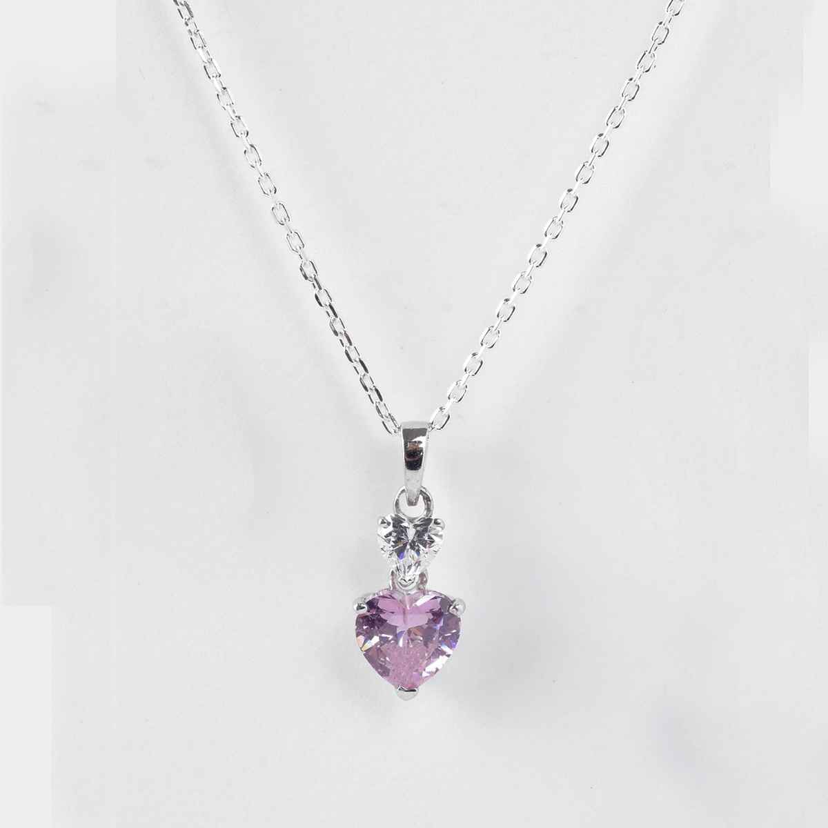 Clara 925 Sterling Silver Two Hearts Pendant Chain Necklace | Platinum Plated | Swiss Zirconia