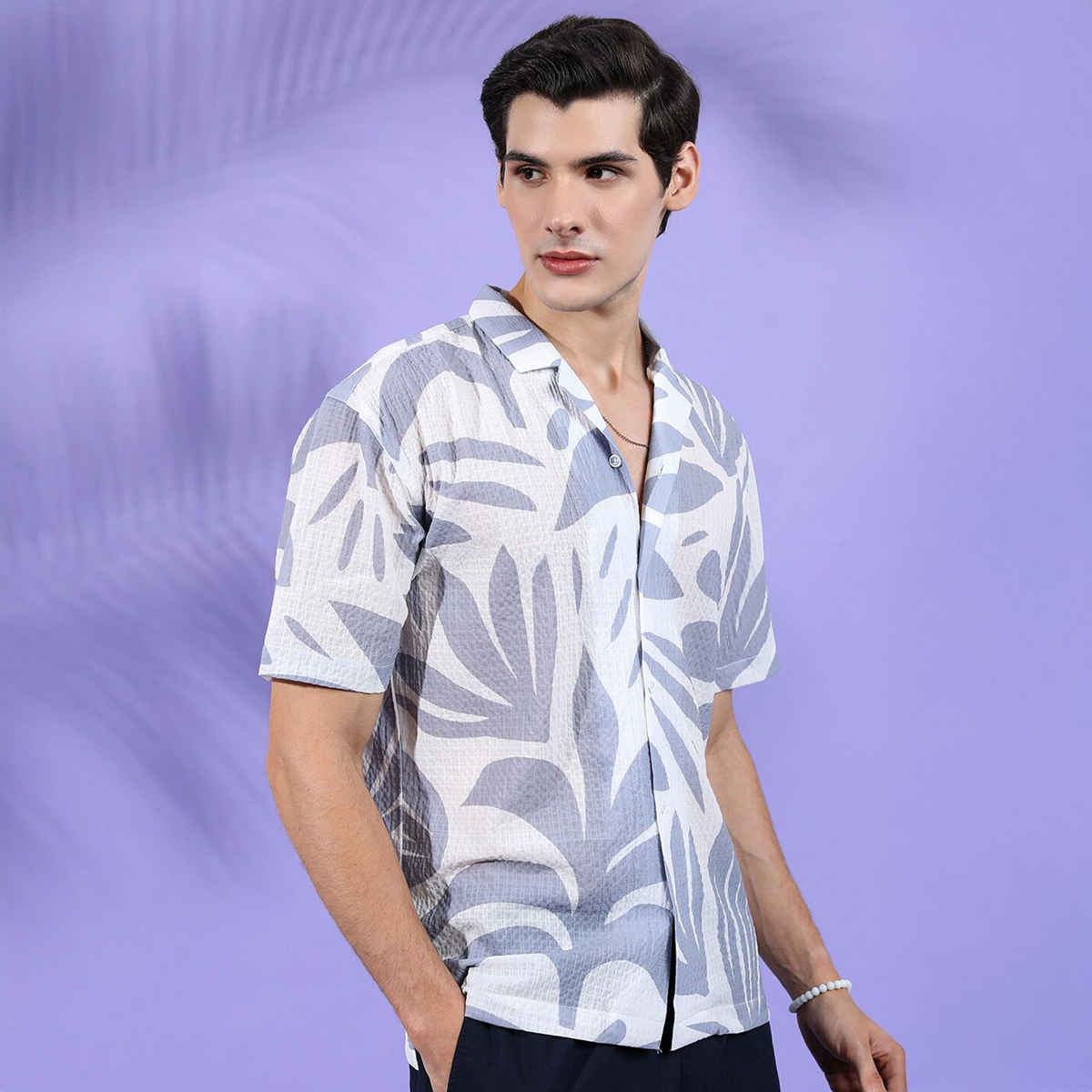 The Indian Garage Co Men's Relaxed Fit Floral Printed Casual Shirts | Grey - S