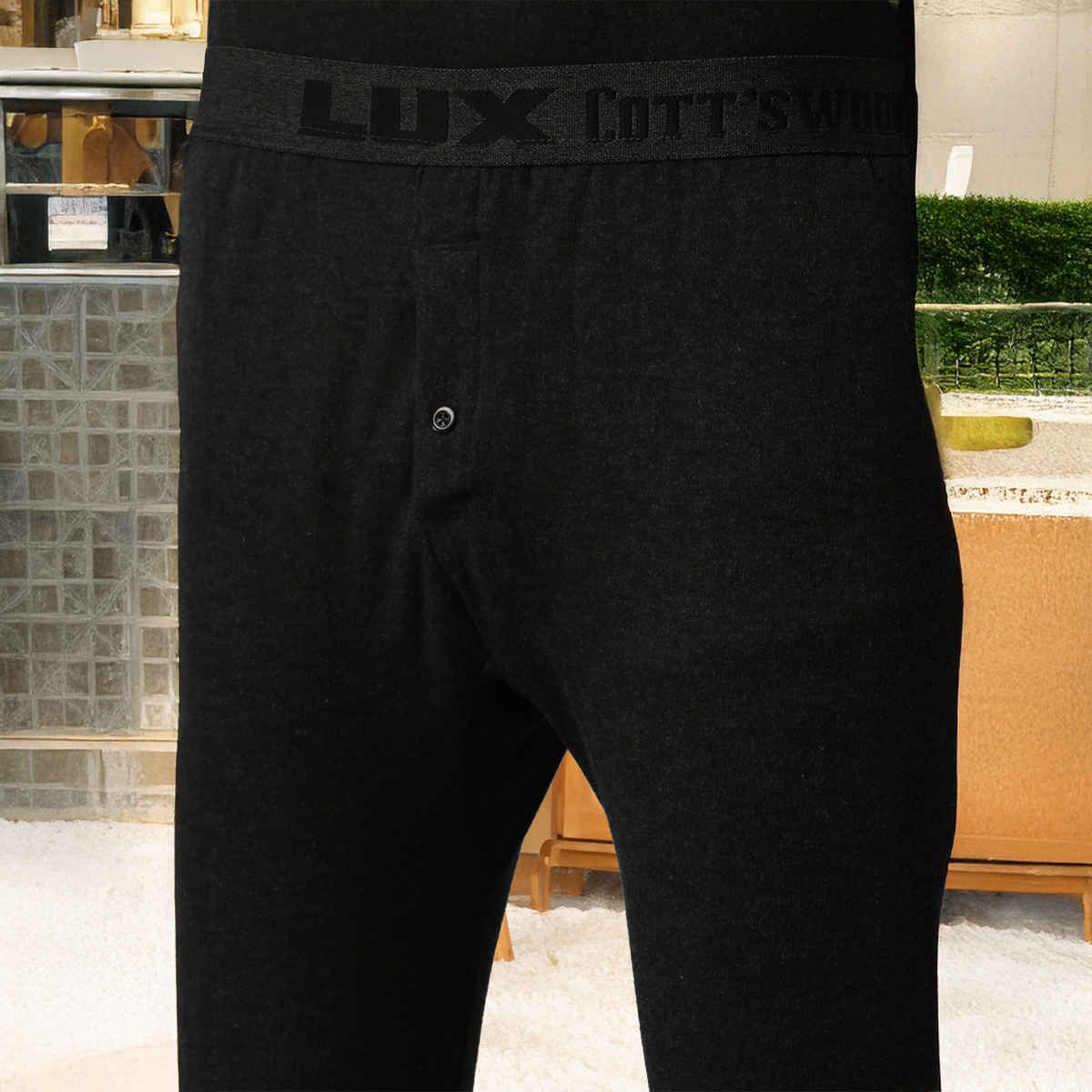 Lux Cottswool Men's Full Sleves Round Neck Thermal Top And Bottom Set | Black| 80 cm