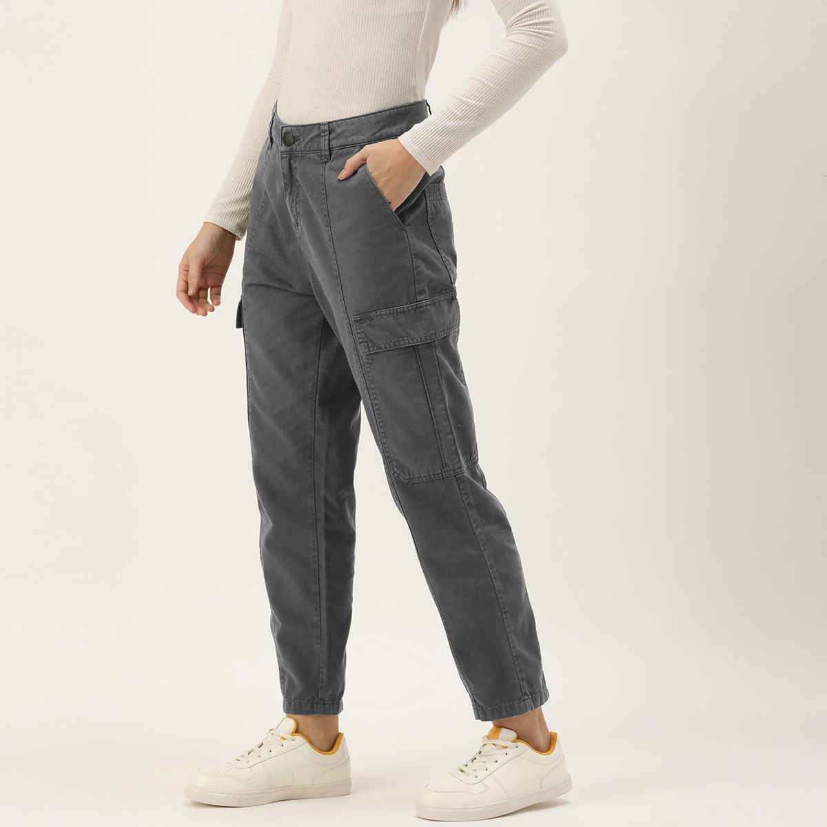 IVOC Women Iron Grey Regular Cargo Trousers 34