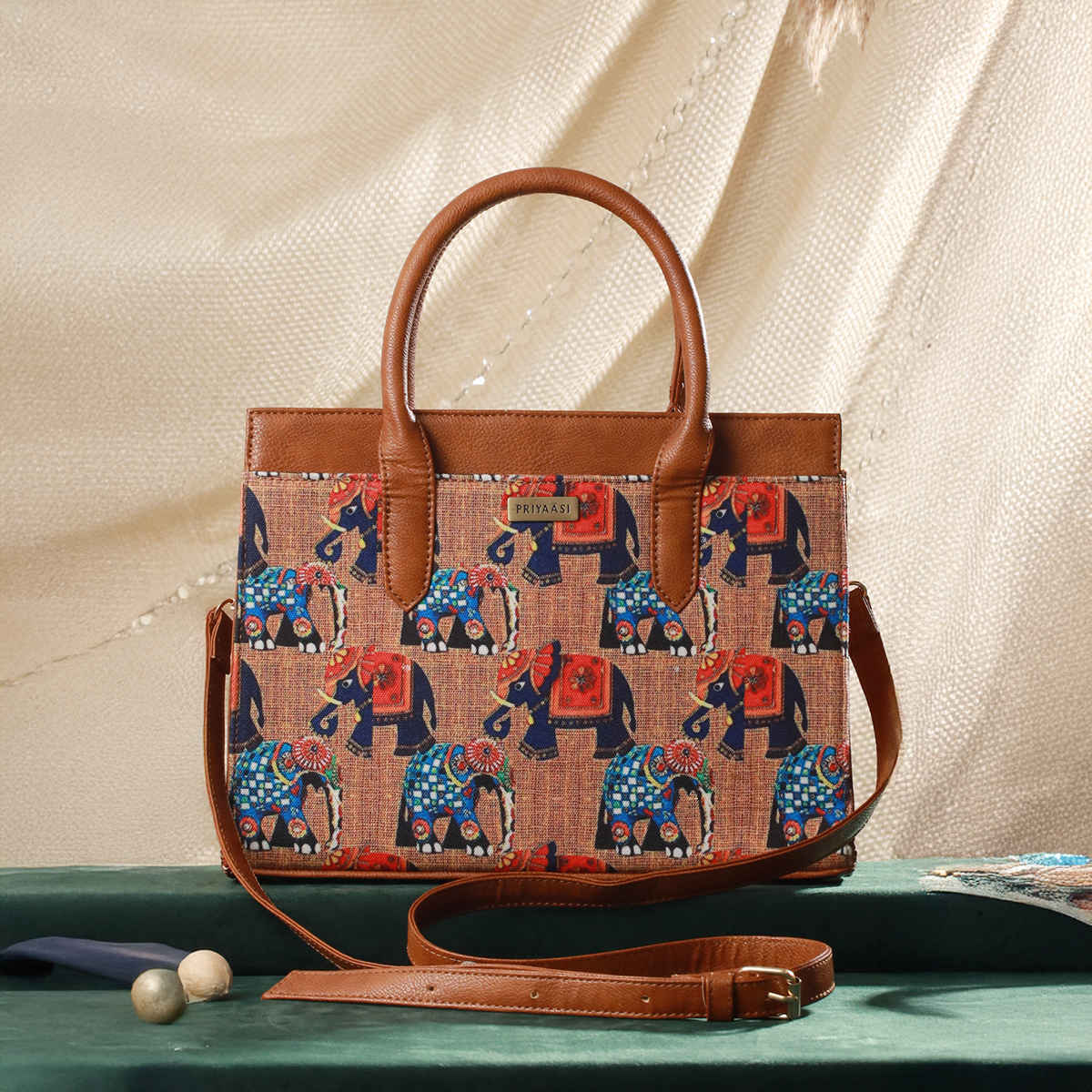 Priyaasi Women's Canvas and PU 5 L Top Handle Handbag | Brown - One Size