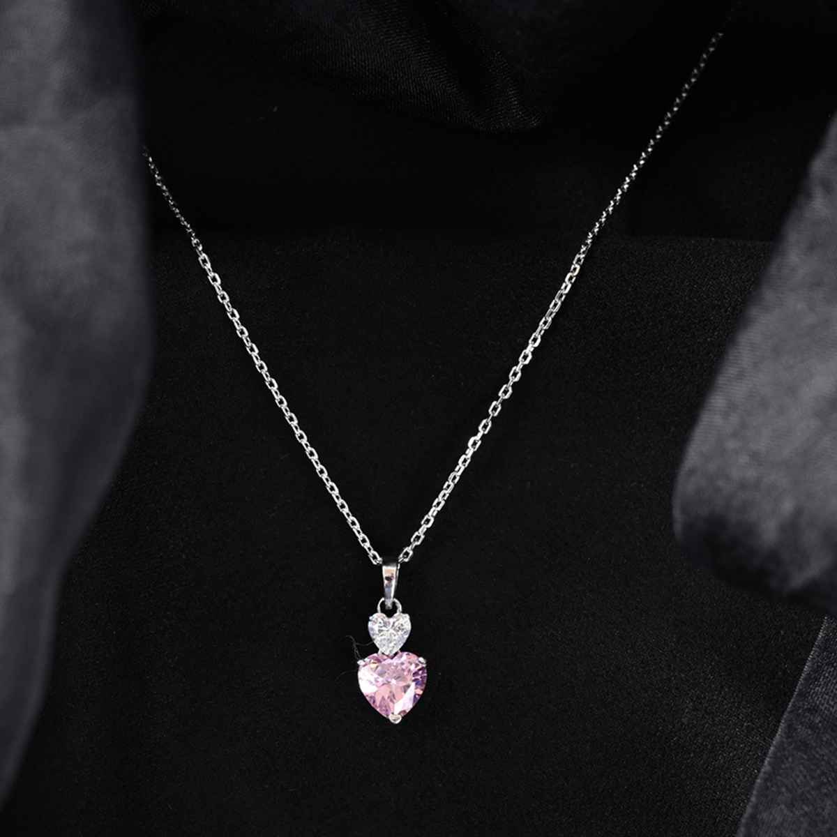 Clara 925 Sterling Silver Two Hearts Pendant Chain Necklace | Platinum Plated | Swiss Zirconia