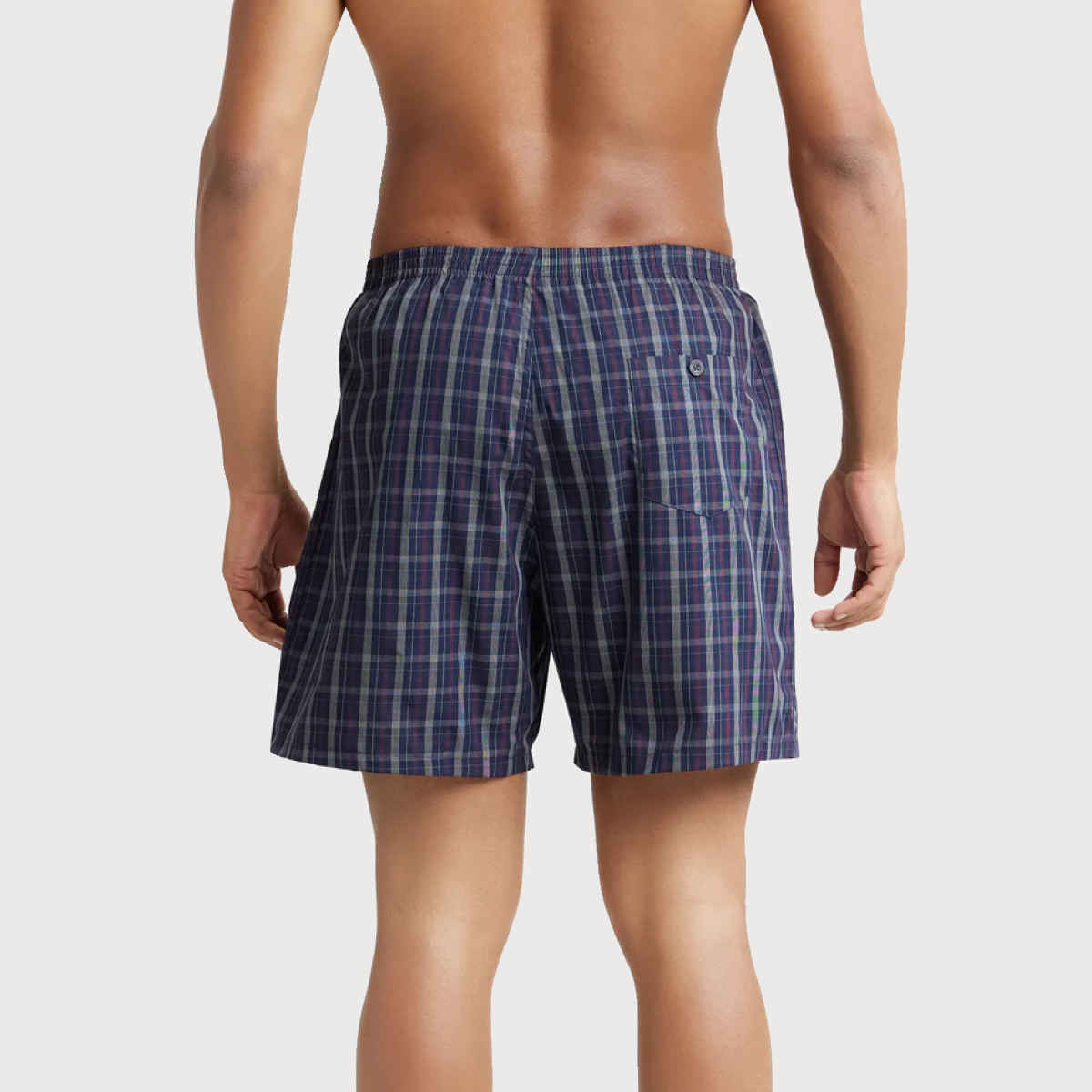 Jockey 1222 Men's Super Combed Mercerized Cotton Woven Checks Underwear Boxer|BackPocket | Blue-S