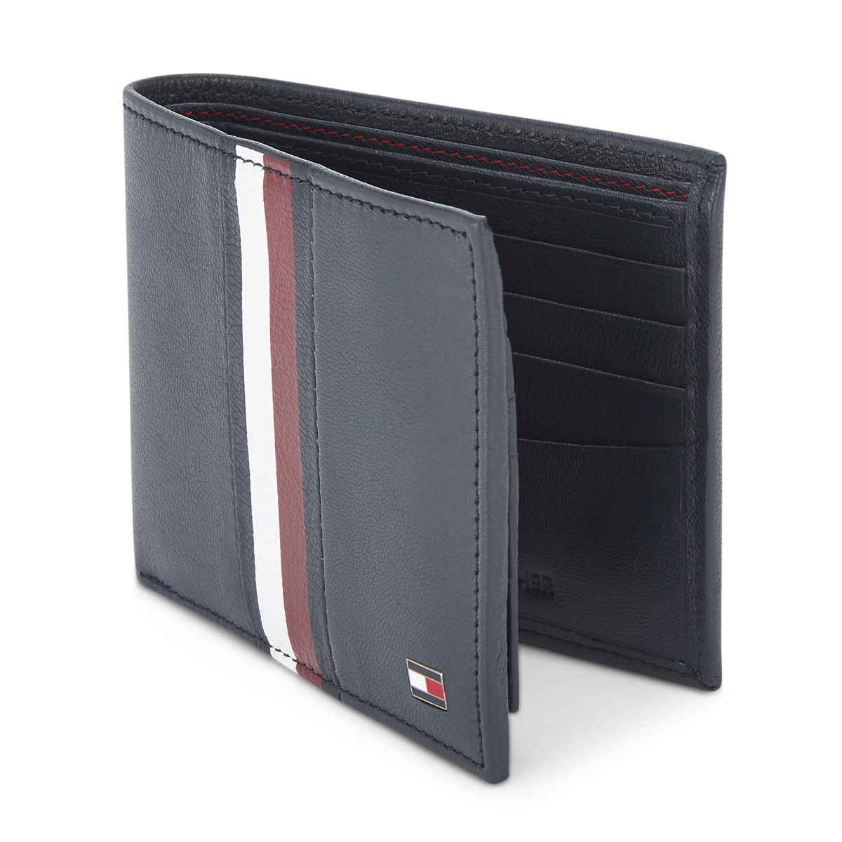 Tommy Hilfiger Men's Striped Leather Passcase Wallet | Navy - One Size