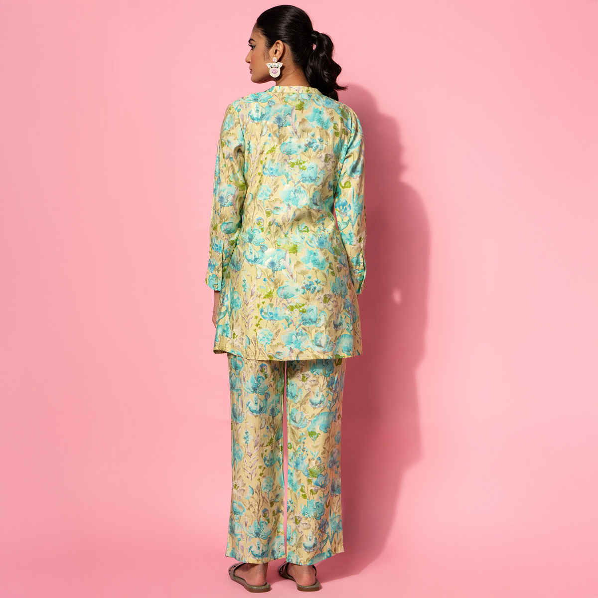 Libas Women's Printed Silk Blend Co-Ords | Green - L