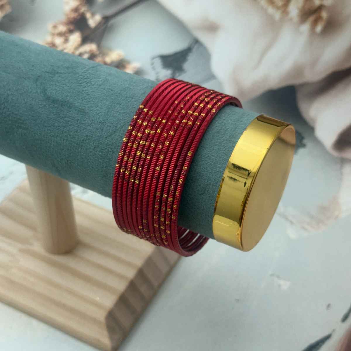 The Opal Factory Metal Bangle | Gold Work | Red - Size 2.8