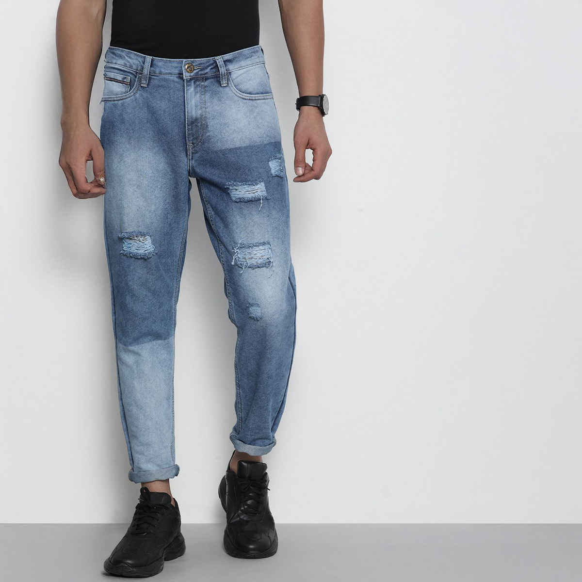 The Indian Garage Co Men's Dad Fit Distress Street Jeans | G-131 | Blue - 30