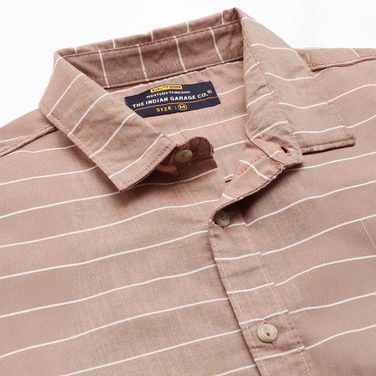 The Indian Garage Co Men's Slim Fit Striped Casual Shirt | Rust - S