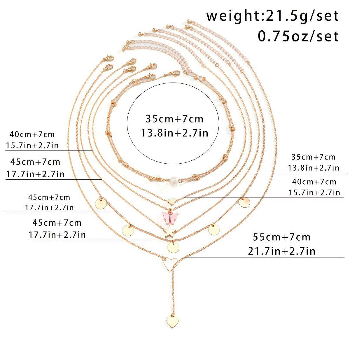 Jewels Galaxy Gold-Plated Gold-Toned Pack Of 7 Butterfly Layered Necklace (1 Pack 7 Necklaces)