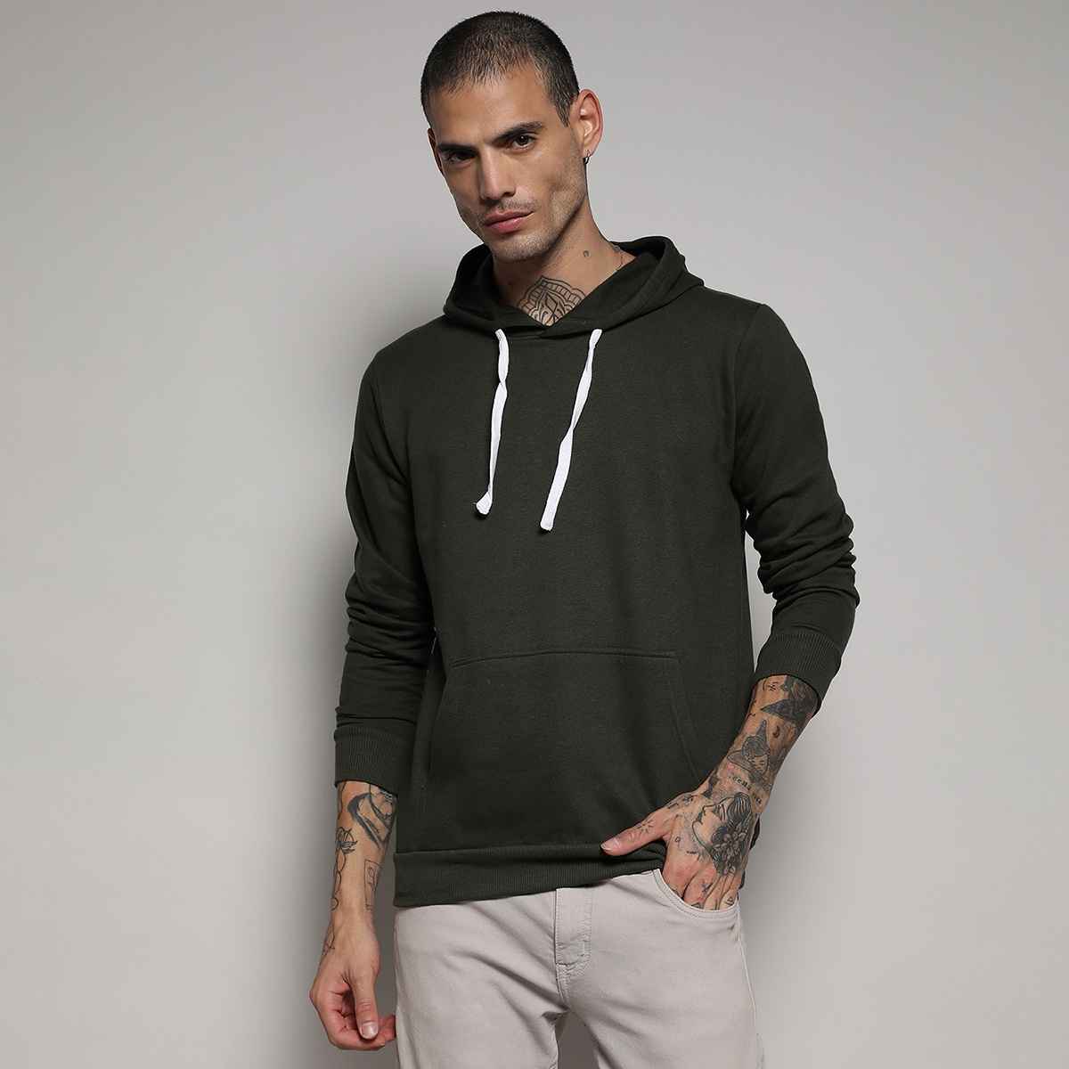 Campus Sutra Men's Hoodie | Green - M