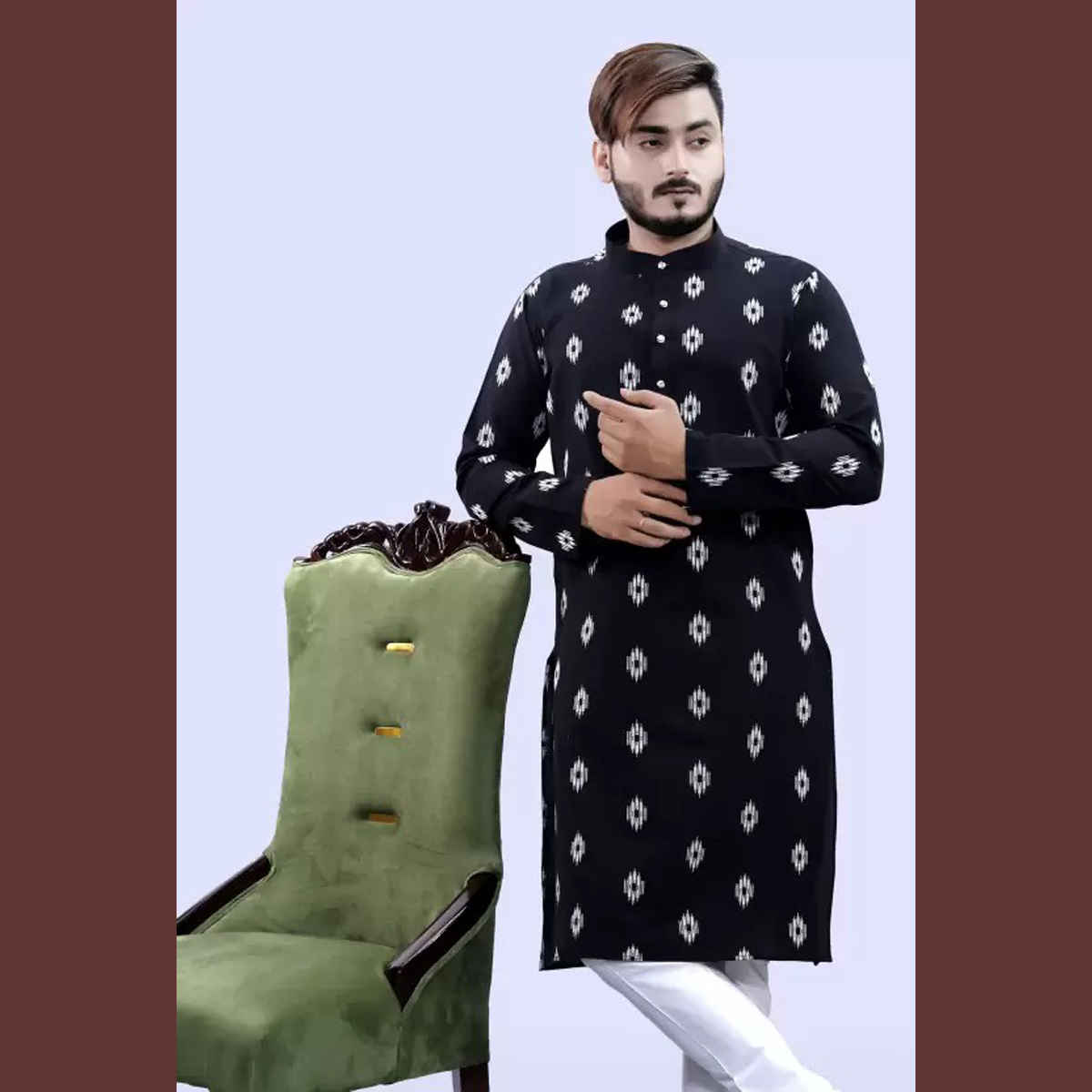 Tibra Collection Men Straight Kurta - Black | Printed | Cotton Blend | XXL