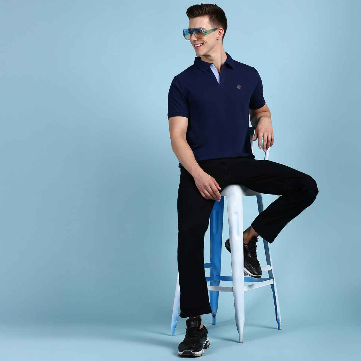 Lux Cozi Men's Solid Cotton Polo T-shirt | Ink Blue - L