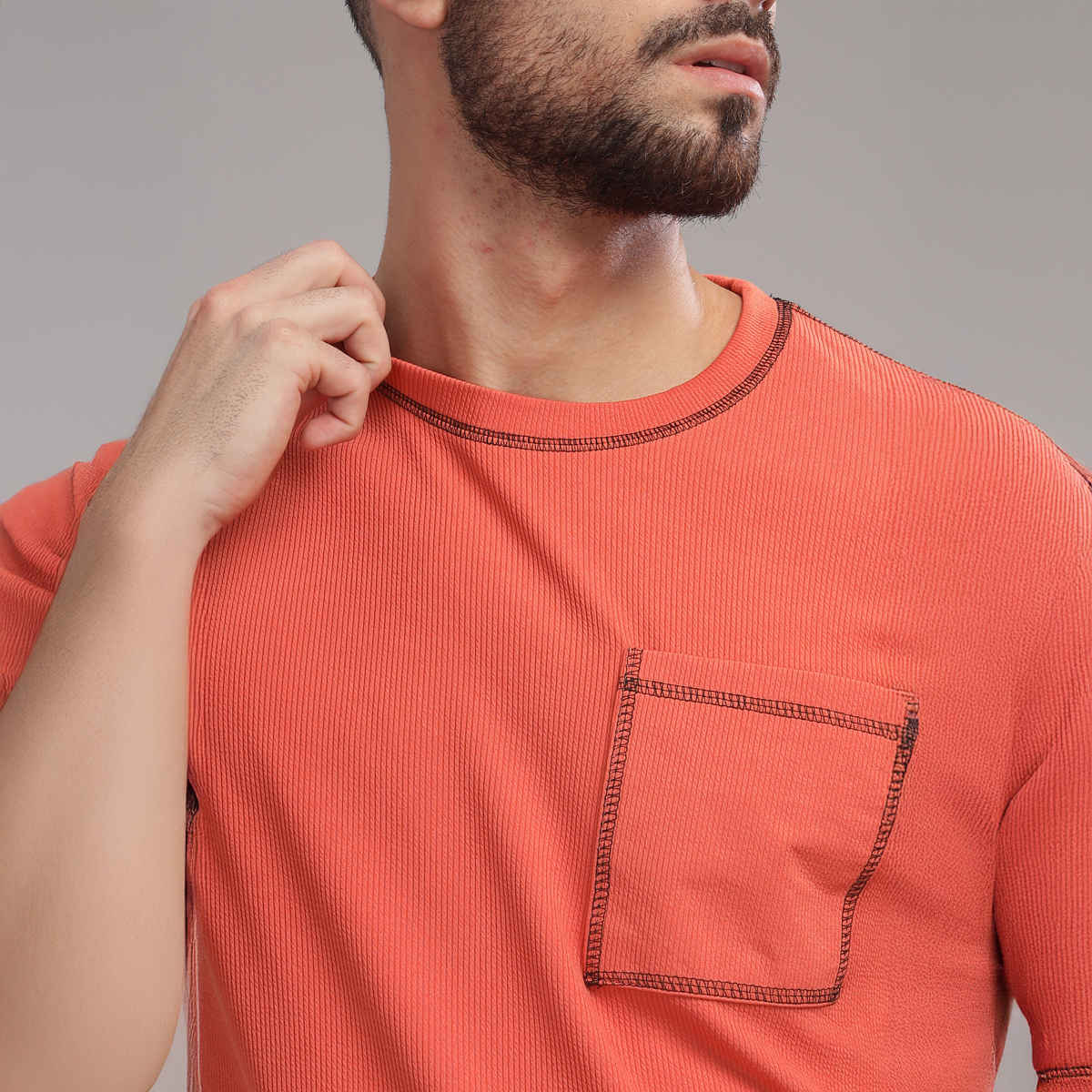 FTX Men's Structured Fabric Solid Regular Fit Co-ord Set T-shirt & Shorts | Rust - S