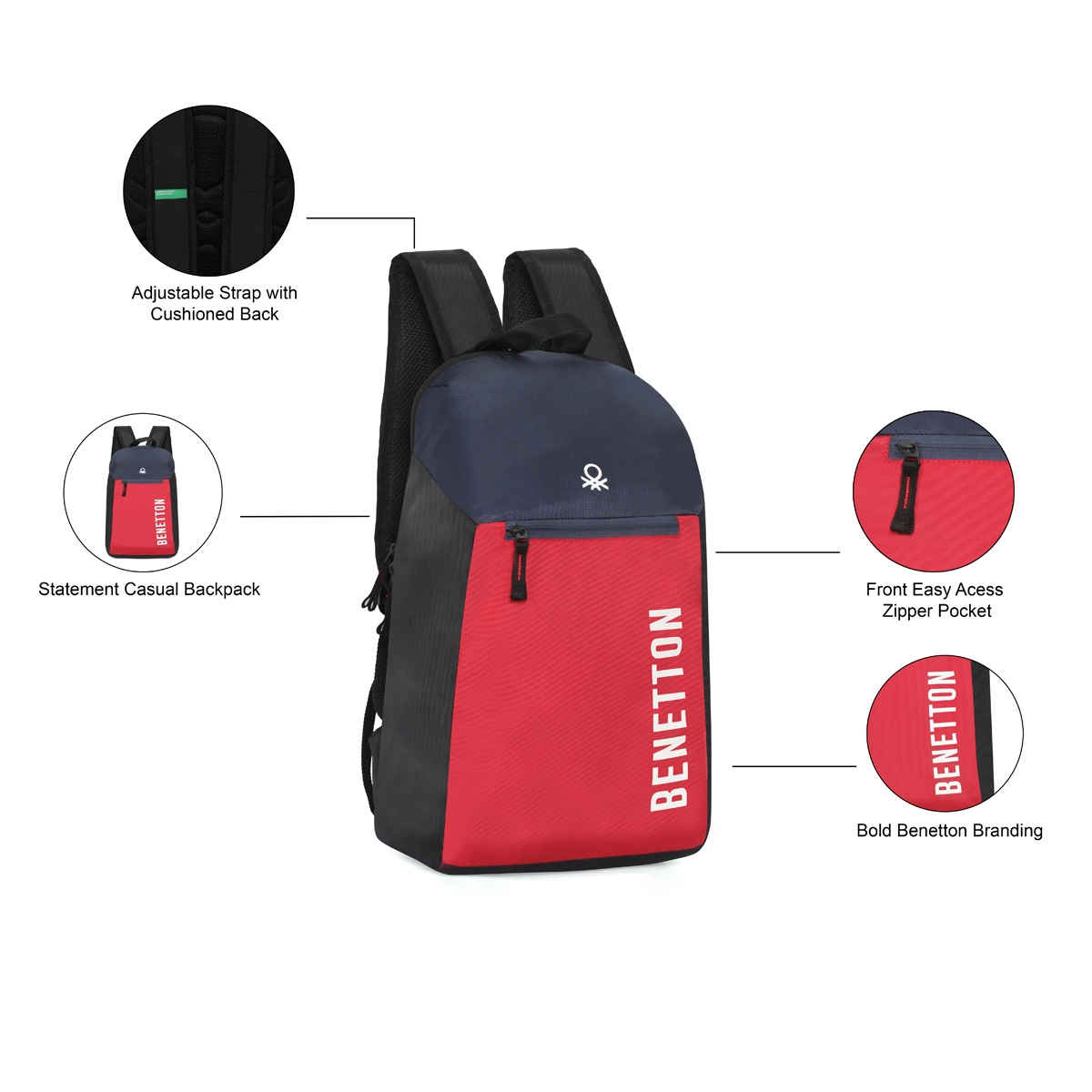 United Colors Of Benetton Unisex Colorblocked Polyester 23 L Backpack | Red